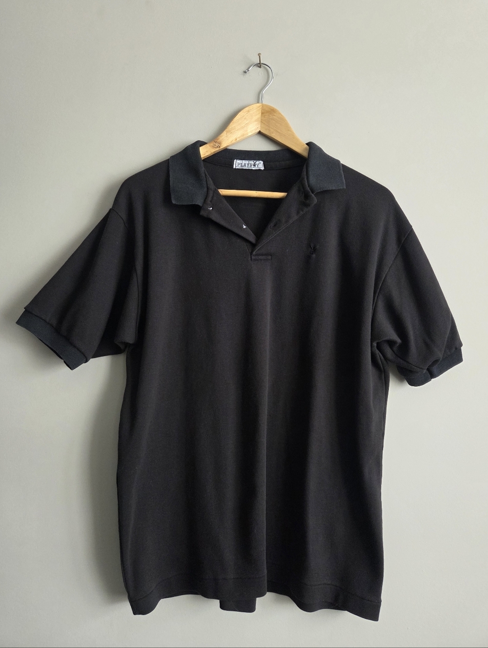 Vintage 90s Playboy Black Short Sleeve Classic Cotton Polo Knit Casual Collar L